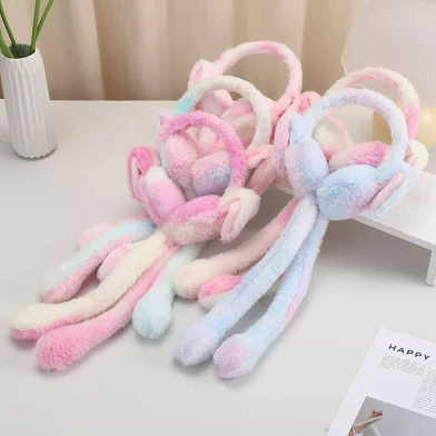 Cute Plush Rabbit Ear Muffs Soft Moving Jumping Ears Winter Warm Earmuffs Colorful Ear Protection Cover For Women Girls image
