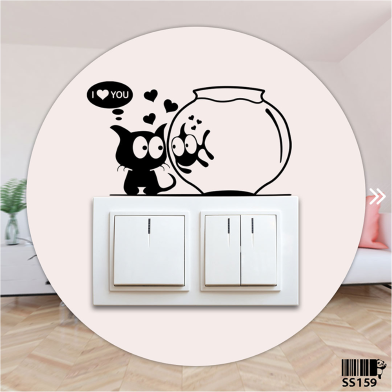 DDecorator Cat Loves Fish Switch Socket Wall Sticker image