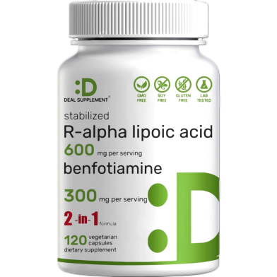 DEAL SUPPLEMENT R Alpha Lipoic Acid 600 mg With Benfotiamine 300 mg Per Serving 120 Veggie Capsules image