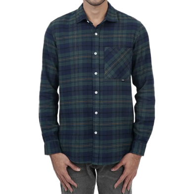 DEEN Deep Navy Tartan Plaid Flannel Shirt image
