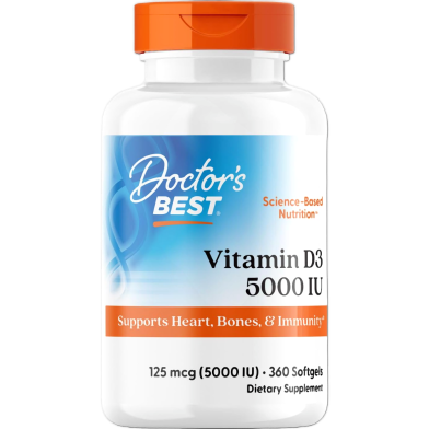 DOCTOR'S BEST Vitamin D3 5000 IU for Healthy Bones, Teeth, Heart and Immune Support 360 Softgels image