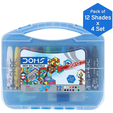 DOMS Non-Toxic Hexagonal Jumbo Oil Pastel Set in Plastic Carry Case (12 Assorted Shades x 4 Set) image