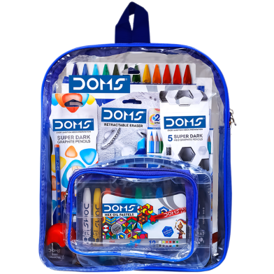 DOMS Pencil Smart Kit . Doms Smart Stationery and Art Kit with Transparent Zipper Bag . DOMS Smart Kit Full Bundle Value Pack With Transparent Zipper Bag image
