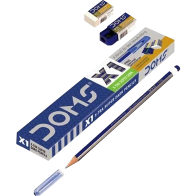 DOMS X1 Pencils With Eraser And Sharpener - Black (Pack Of 10) image