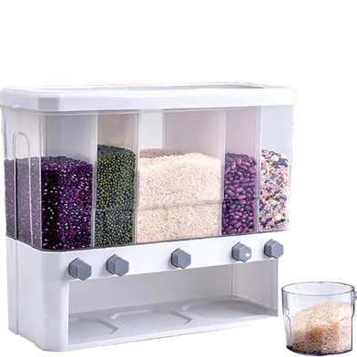 DYRABREST 5 in 1 Dry Food Dispenser Large Capacity Grain Dispenser Rice dispenser with Cup for Kitchen Small Granular Grain image