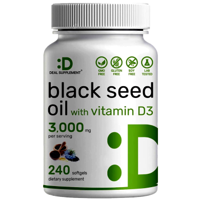 Deal Supplement Black Seed Oil 3000mg With Vitamin D3 2000IU - 240 Softgels -522995758 image