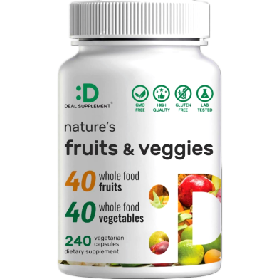 Deal Supplement Fruits and Veggies Supplement - 240 Veg Capsules - X004FCIJDZ image