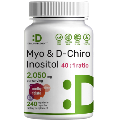 Deal Supplement Myo-Inositol And D-Chiro Inositol Supplement (40:1) 2,050mg Per Serving - 240 Veggie Capsules -523034376 image