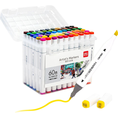 Deli Markers Sets 60 Colors Sketching Markers Double Head Alco. Based Felt Tip Pen image