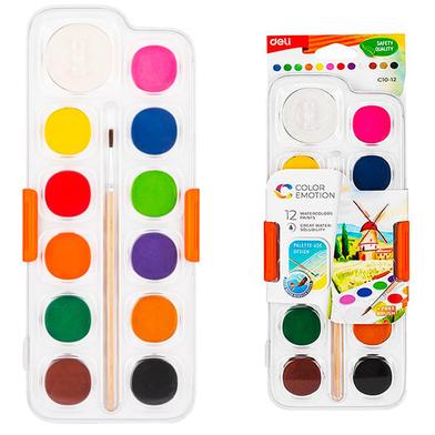 Deli Watercolor Paint Set 12 Color With Brush image