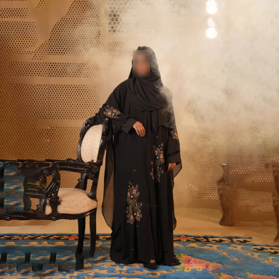 Glam Touch Designer Karchupi Inner Attached Kaftan Abaya image