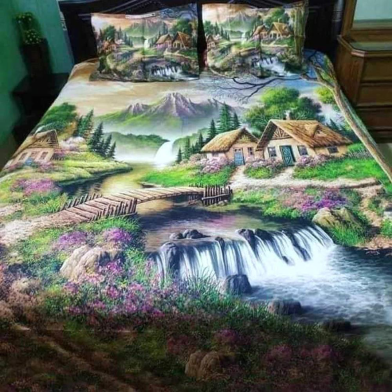 Digital Home Tex Cotton Fabric 7/8ft Large Size 1 Bed Sheet and 2 Pillow Covers image