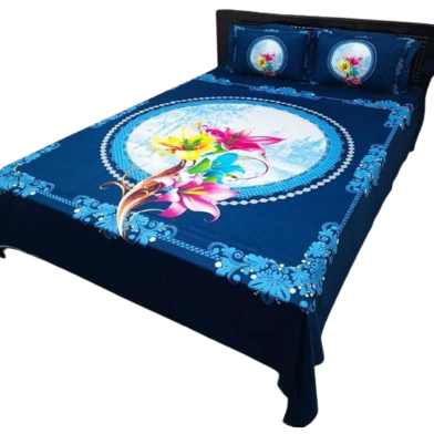 Digital Home Tex Cotton Fabric 7/8ft Large Size 1 Bed Sheet and 2 Pillow Covers image