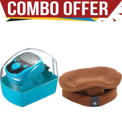Digital Tasbih Tally Counter With LED Light And New Design Wool Afghani Star Pakol Cap For Men (Combo Offer) image