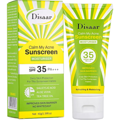 Disaar Natural Calm My Acne Sunscreen Aloe Vera Moisturiser Korean Best Sun Block SPF 35 Sunscreen Cream for the Skin-40gm image