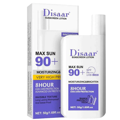 Disaar Sunscreen Lotion 50gm Max Sun 90 Plus SPF PA Plus Plus Plus 8 Hour Protect image
