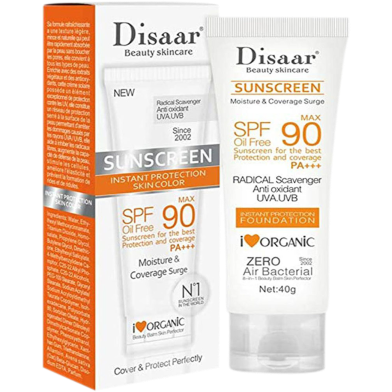 Disaar Sunscreen SPF 90 Instant Protection UVA UVB Foundation PA plus plus plus Oil Free Sunblock Cover Protect Perfectly Moisturizing Coverage Surge 40g -317126977 image