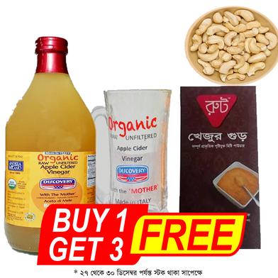 Discovery Apple Cider Vinegar with Mother - 1000 ml with glass and cashew 50 gm and khejur gurer chini image