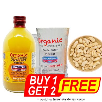 Discovery Organic Raw Unfiltered Apple Cider Vinegar with Mother - 500 ml with glass And cashew 50 gm image