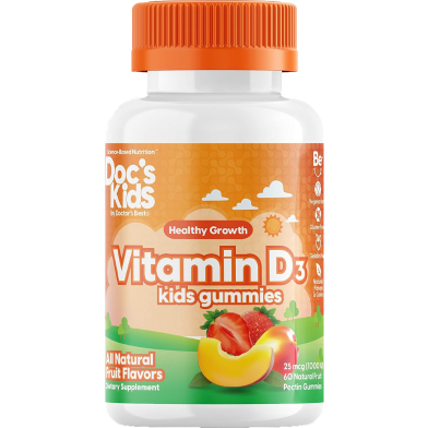 Doctor’s Best Doc’s Kids Vitamin D3 Gummies All Natural Fruit, 25 mcg (1,000 IU) 60 Natural Fruit Pectin Gummies image