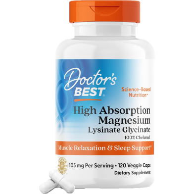 Doctors Best High Absorption Magnesium Lysinate Glycinate 105 mg Per Serving 120 Veg Capsules image