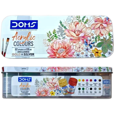 Doms Acrylic Paints Set With Iron Box 12 Shades x 15 ml image