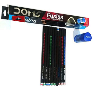 Doms Fusion X-Tra Super Dark Pencils - 10pcs With Free 1 Eraser 1 Sharpner Slide 4