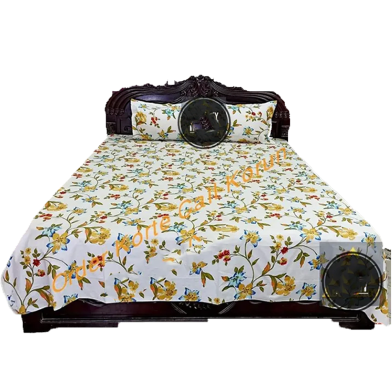 Double King Size Cotton Bed Sheet With Matching 2 Pillow Covers image
