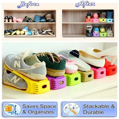 Double Shoe Rack Storage - 4 Pcs Creative Shoe Frame Slots for Space Saver, Organizer, image