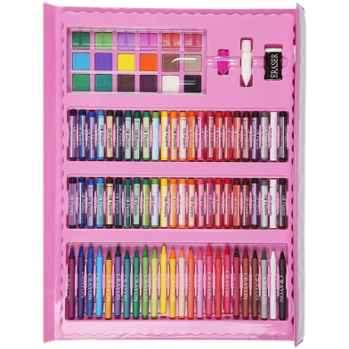 Double Sided Trifold Easel Art Set Portable Art Supplies Drawing Set Box With Oil Pastels Crayons Colored Pencils Markers Paint Brush Sketch Pad For Kids Gift 208 Pcs - Pink image