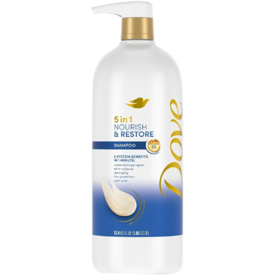 Dove 5 in 1 Nourish and Restore Shampoo Pump 1 L image