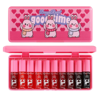Dragon Ranee 10pcs/SET Mirror Lip Tint Lip Gloss Glossy Non-Sticky Moisturizing Lip Balm Glassy Pout Lip Dye Set Box image