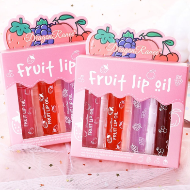 Dragon Ranee 4 Pcs Fruit Lip Oil Set Lip Gloss Crystal Jelly Liquid Lipstick Set image