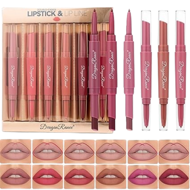 Dragon Ranee 6Pcs Matte Velvet Lipstick Plus Lip Liner Set - Long-Lasting Vegan Lip Makeup Kit for Colorful and Defined Lips image
