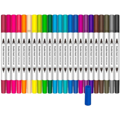 Dual Tip Brush Marker Pens 24 Colors Brush Tip With Fineliner 0.4mm image