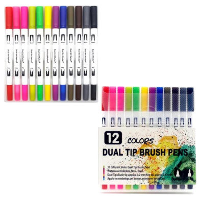 Dual tip brush pen 12 colors dual tip brush marker pens for kids adult calligraphy drawing image
