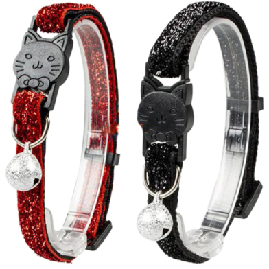 Duvo Plus Adjustable Nylon With Glitter Mix Cat Collar With Bell image