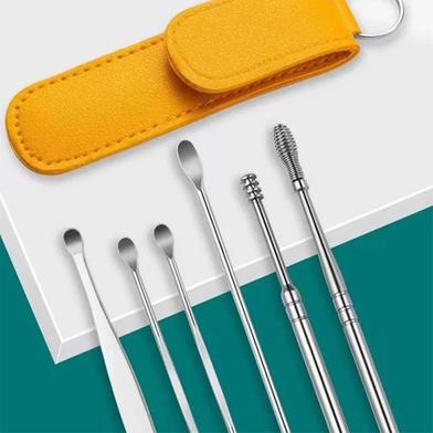 Ear Pick Set Portable Ear Cleaner Set Stainless Steel with Leather Case - 6 Pcs - Any Color Slide 2