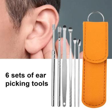 Ear Pick Set Portable Ear Cleaner Set Stainless Steel with Leather Case - 6 Pcs - Any Color Slide 3
