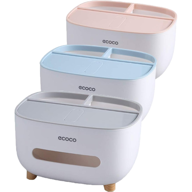 Ecoco PVC Multifunctional Tissue Box with Pen and Remote Holder – Cosmetic Storage Organizer image