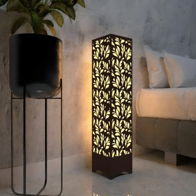 Ednfy Designer Wooden Floor Lamp | Modern Japanese Style | Warm Ambient Lighting for Home, Office, and Studio | Tall Pine Wood Light Fixture (LL-112) image