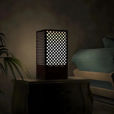 Ednfy Wood Table Light | Laser-Cut Decorative Lamp for Bedroom, Living Room | Warm Yellow Glow | Modern Minimalist Home Decor Accent (SL-114) image