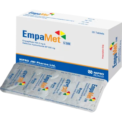 EmpaMet 5 mg, 500 mg Tablet 10's Strip image