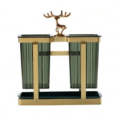 Esusom Utensil Caddy Wall Mounted For Kitchen Cutlery Silverware Drying Caddy With 2-Compartments Rustproof Metal And Sturdy Utensil Organizers Gold image