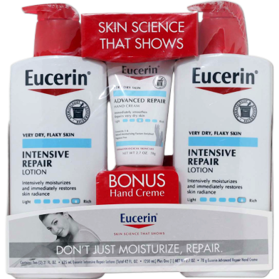 Eucerin Intensive Repair Lotion 625ml And Advanced Repair Hand Cream 78gm 3pcs Set image