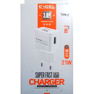Excel E103 Ultra Fast Charger 3.8A Charging Adapter 21W Fast Charging Quick Charge 3.0 Type C / Micro USB / Lightning image