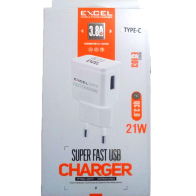 Excel E-103 QC 3.0 Fast Charger Type C 21W (type C) With Cable -3.0A image