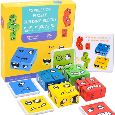 Expression Puzzle Wooden Building Blocks Magic Face Cubes Jigsaw Puzzles Educational Toys Children 3 Years image