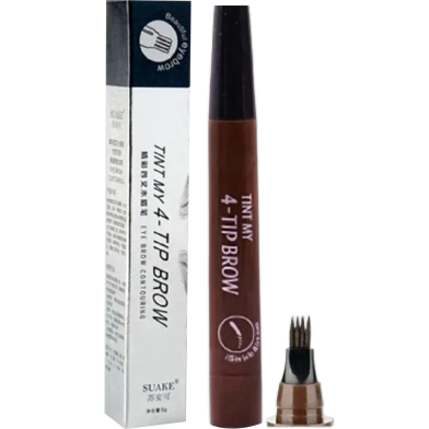 Eyebrow Pen Liquid Waterproof Long Lasting Natural Beauty 4 Fork Tip Tattoo Makeup Pencil-Dark Brown image