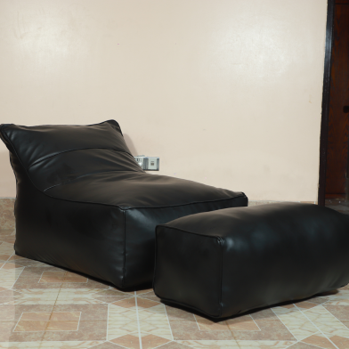 HugBag Faux Leather Lounge Chair Bean Bag With Footrest Black Standard - Alcfbl image